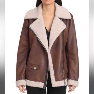Avec Les Filles Faux Leather Shearling Jacket in Dark Brown. Like new